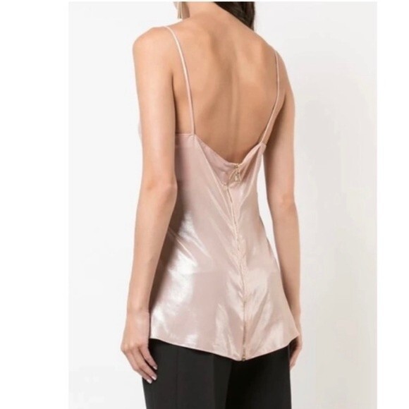 Balmain Women's Size 6 Iridescent Pink Exposed Gold Zipper Deep V-Neck Cami Top - Picture 2 of 9